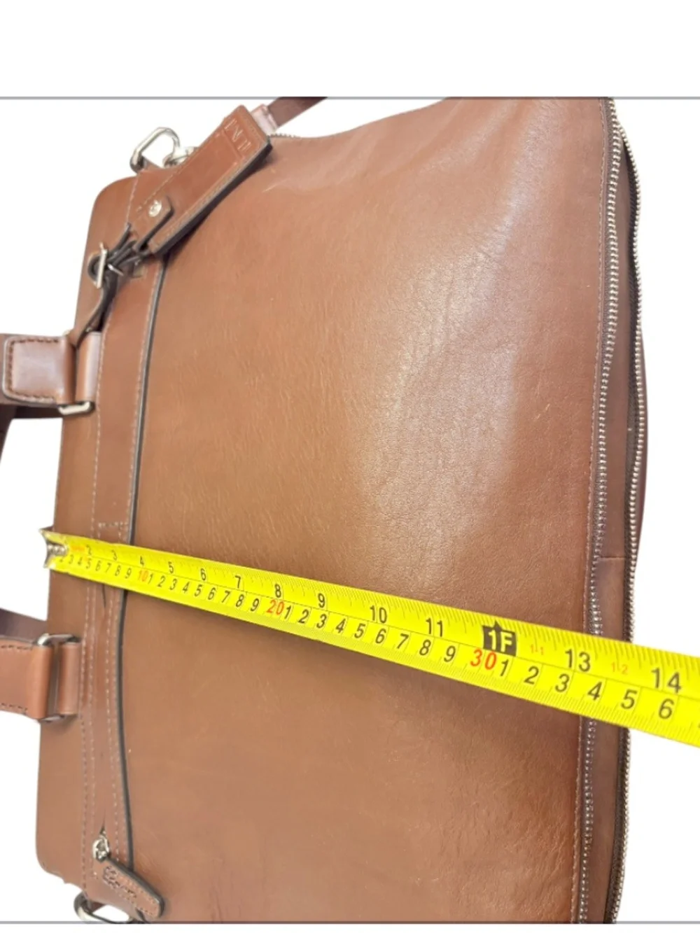 TUMI brown leather expandable briefcase bag